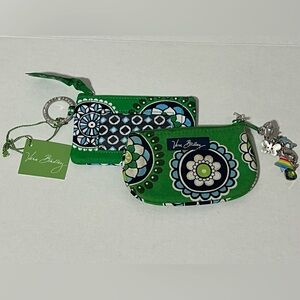 2 Vera Bradley Green Floral Quilted Card Cases with Keyring